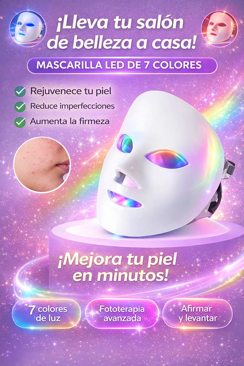 Máscara de Terapia de Luz LED 7 Colores