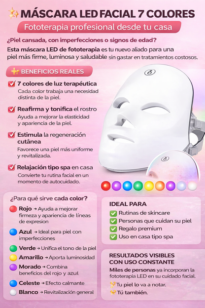 Máscara de Terapia de Luz LED 7 Colores