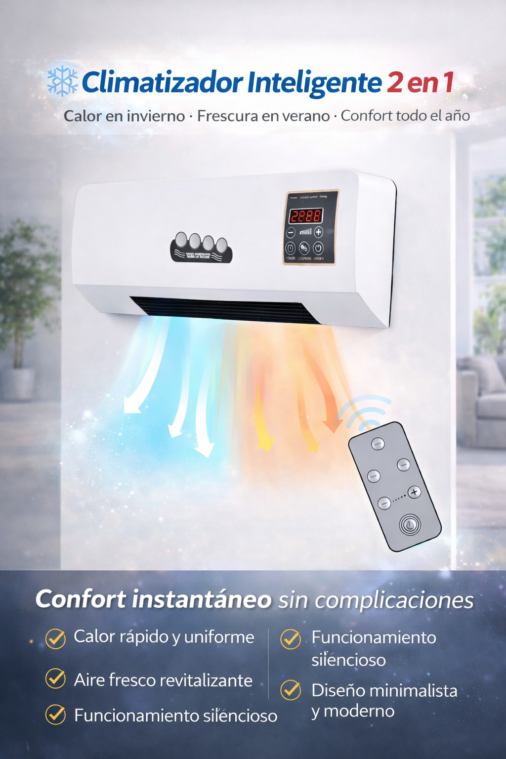 Aire de Pared 2 en 1 con Control Remoto (aire caliente y frío)